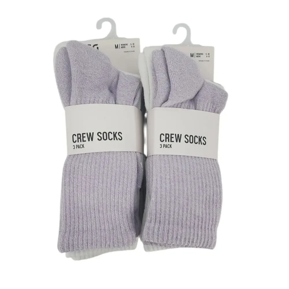 New NWT Women's DSG Lot Of 2 3-Packs Crew Socks Size 5-10 Purple Grey White‎